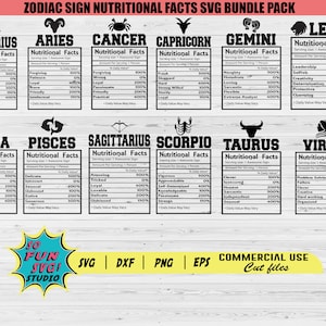 Paquete de información nutricional SVG, información nutricional del zodíaco, información nutricional, signo del zodíaco SVG, signo del zodíaco SVG, horóscopo SVG
