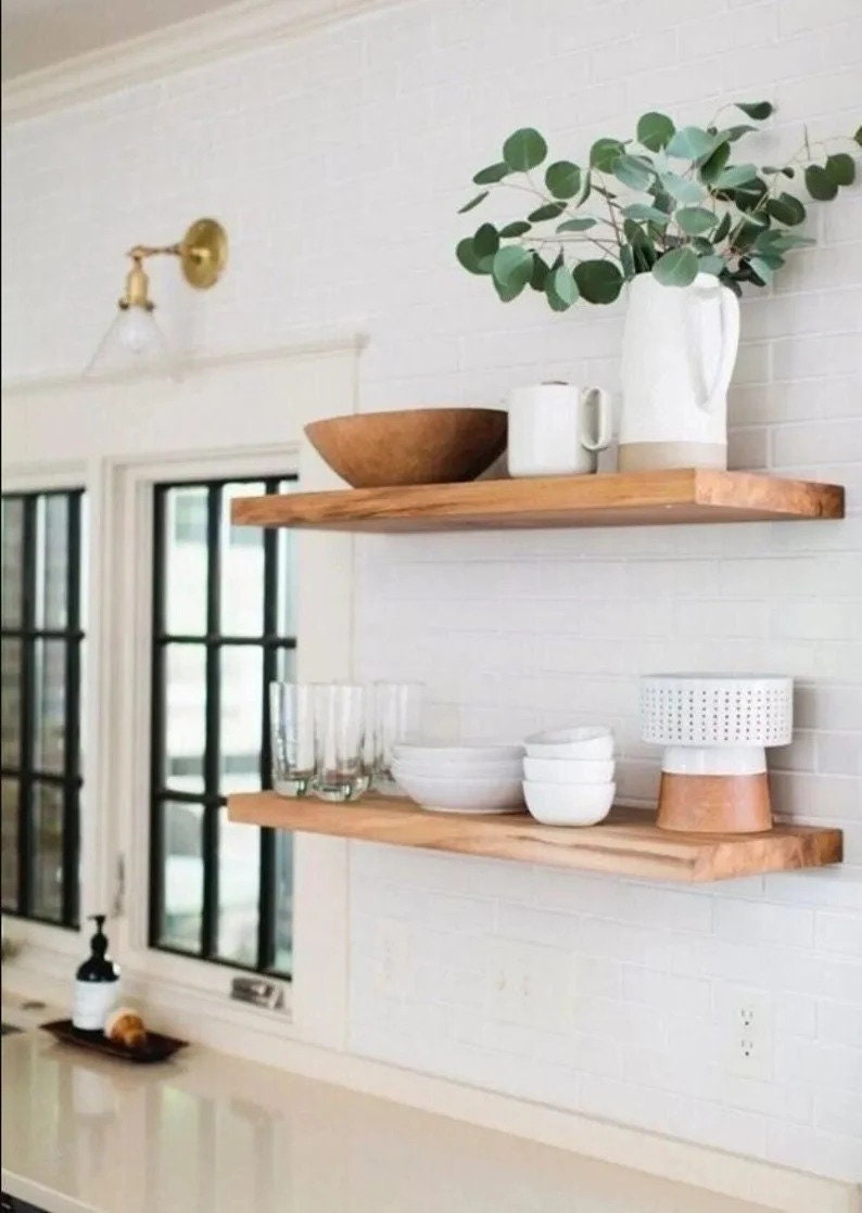 White Radius Floating Shelves With Plate Groove, Custom Size Floating