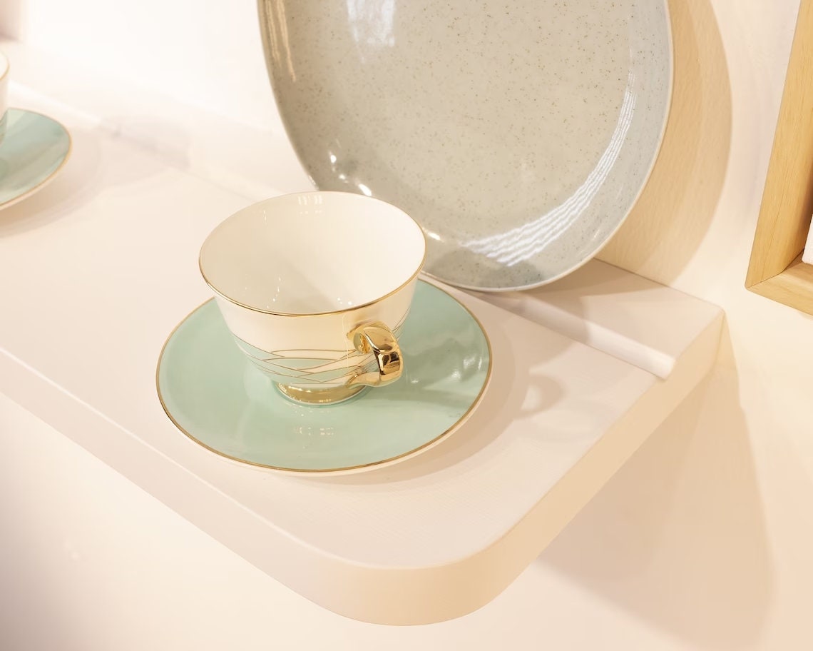 White Radius Floating Shelves With Plate Groove, Custom Size Floating