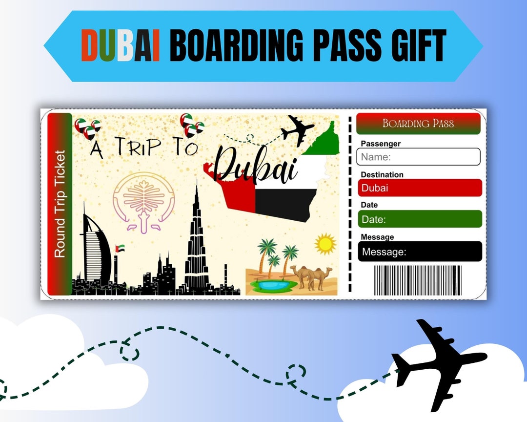 Dubai Boarding Pass Gift Ticket Surprise Birthday Boarding Etsy