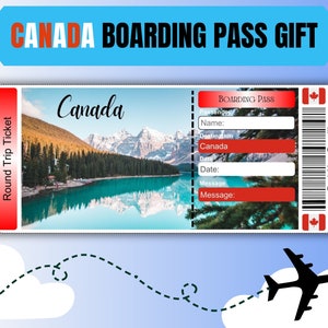 Canada Boarding Pass Gift Ticket, Unique Birthday Boarding Pass Plane Gift Flight Ticket, Printable Canada Surprise Airline Custom Gift Pass