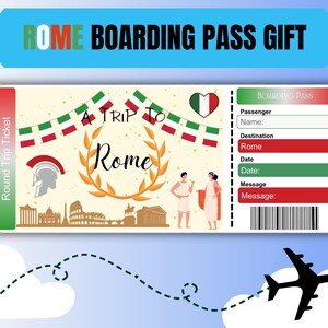 Biglietto regalo per la carta d'imbarco di Roma, biglietto aereo regalo per la carta d'imbarco di compleanno a sorpresa, biglietto aereo per Roma, regalo personalizzato stampabile per compagnia aerea a sorpresa