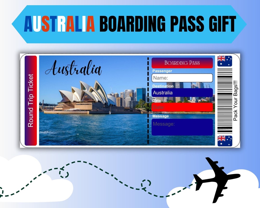 Australia Boarding Pass Gift Ticket: Personalized Travel Voucher ...