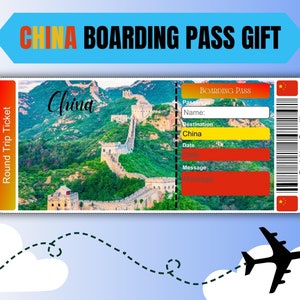 Bilhete de presente de cartão de embarque da China, bilhete de avião de presente de avião de aniversário bonito exclusivo, presente personalizado de companhia aérea surpresa da China para impressão