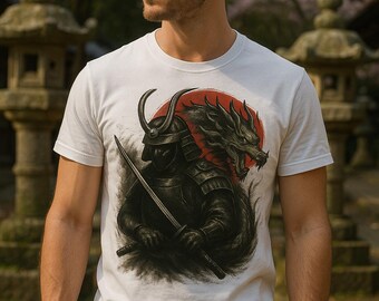 Samurai vs Dragon Ink Brush Art: Japanisches Krieger Design (PNG Digital Download)