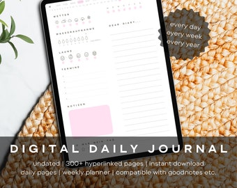 Undated Digital Daily Journal mit verlinktem Zeitstreifen, Tägliches Tagebuch, Goodnotes, Notability, iPad, Hyperlinked PDF, Download