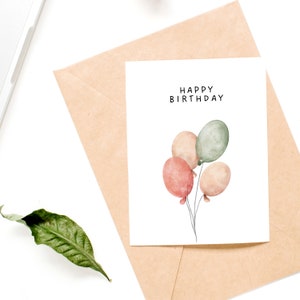 Printable Birthday Card &quot;Balloons&quot;, greeting card, digital download, birthday gift, minimalist, birthday, congratulations, PDF