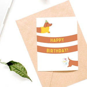 Cartão de aniversário para impressão "Dachshund", cartão comemorativo, download digital, presente de aniversário, minimalista, aniversário, parabéns, PDF