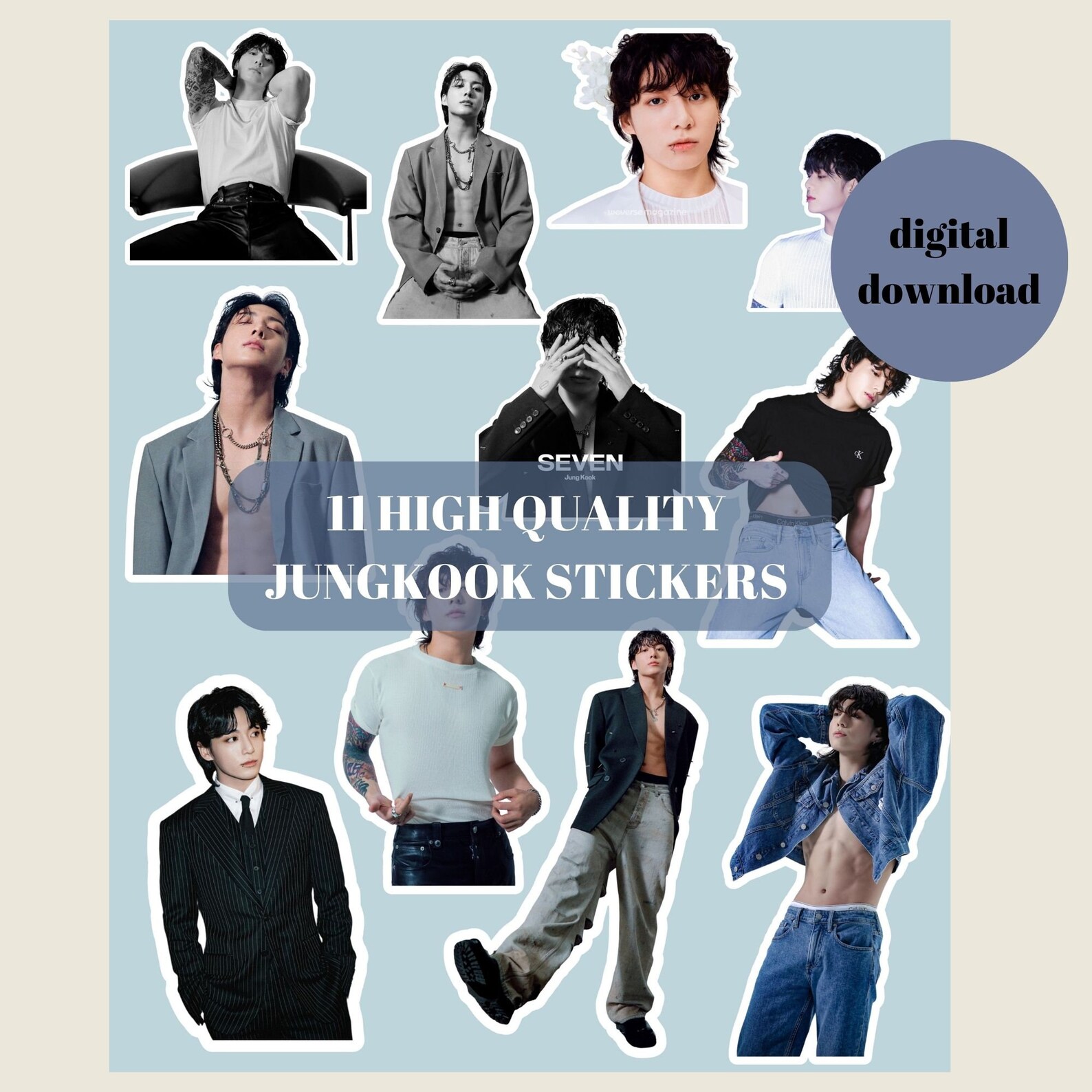 BTS JUNGKOOK Printable &amp; Digital Sticker 11 Pieces digital - Etsy