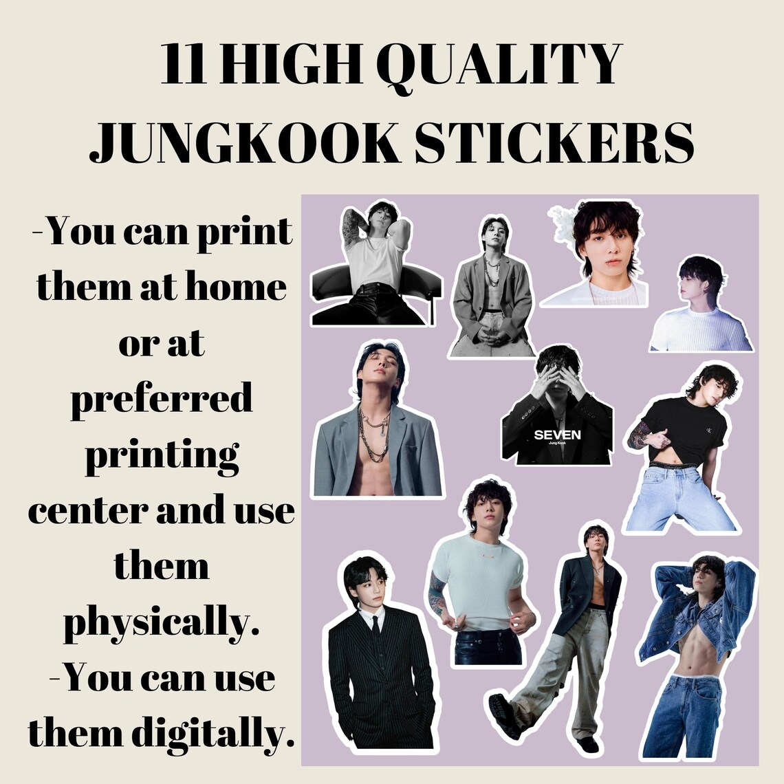 BTS JUNGKOOK Printable & Digital Sticker 11 Pieces digital Etsy