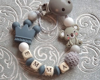 Personalized gray pacifier chain