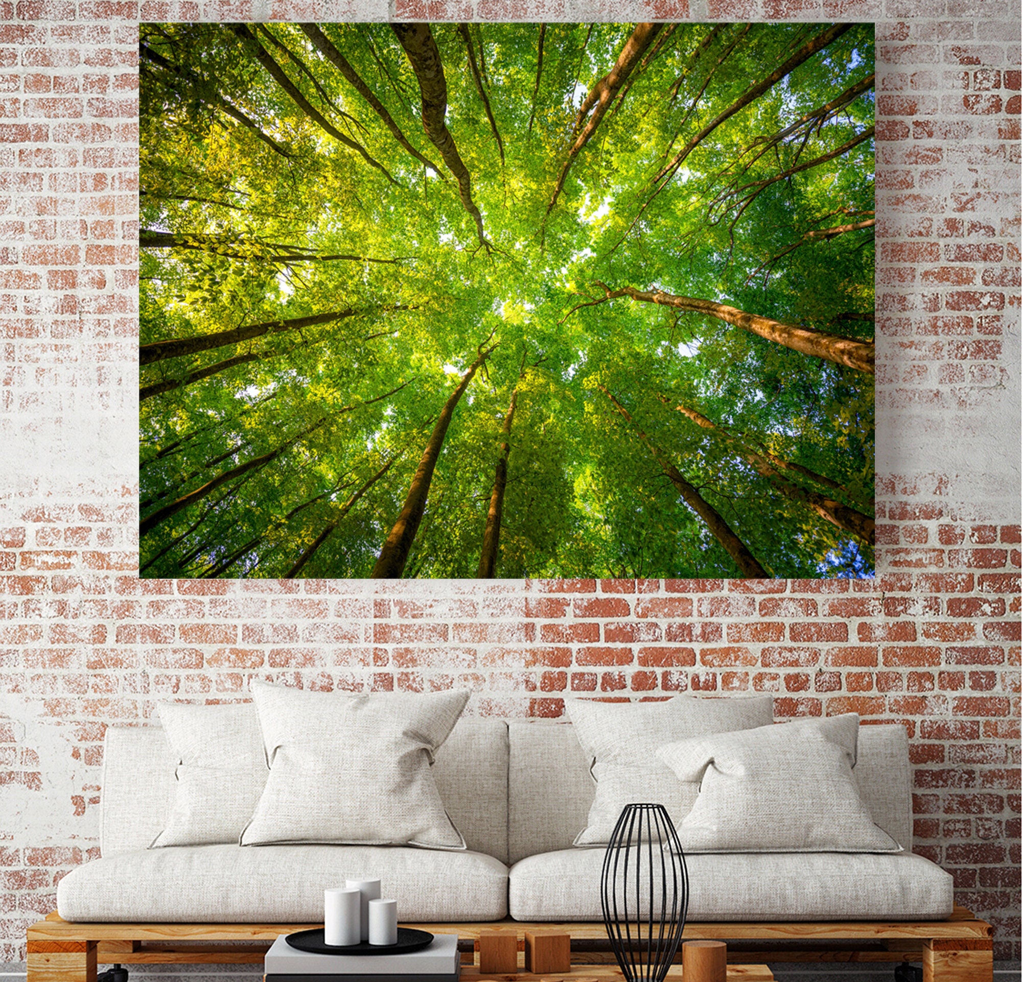 Handgemaltes Baum Leinwandbild | Abstrakter Wald 60x60 Cm Für Wohnzimmer Deko