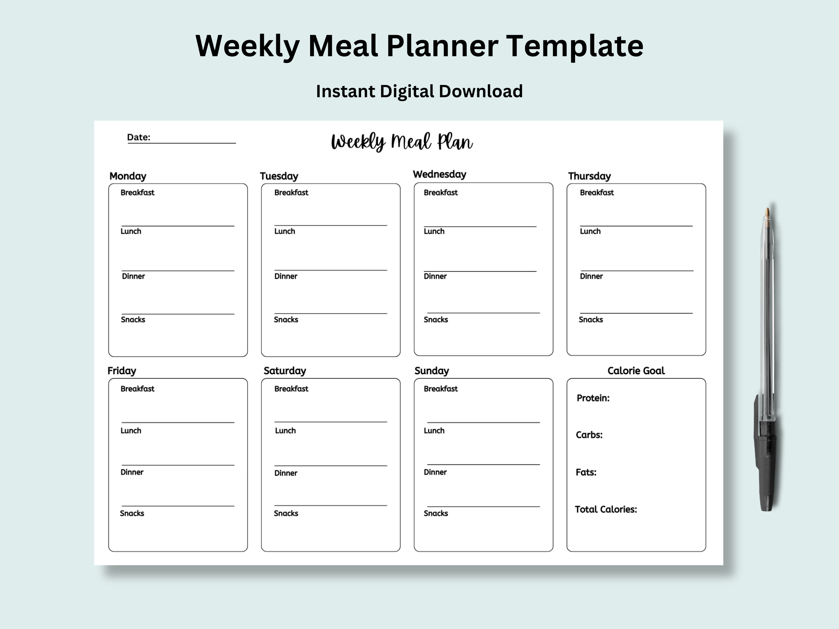 Printable Weekly Meal Planner Template - Etsy