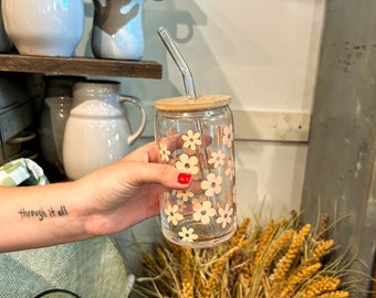 Taza de cristal personalizada con pajita y tapa, regalo de dama de honor, nombre personalizado, café helado