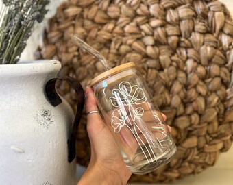 Taza de cristal personalizada con pajita y tapa, regalo de dama de honor, nombre personalizado, café helado