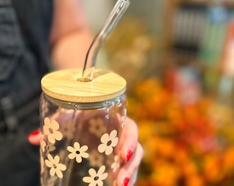 Taza de cristal personalizada con pajita y tapa, regalo de dama de honor, nombre personalizado, café helado