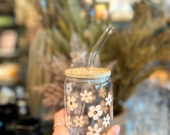 Taza de cristal personalizada con pajita y tapa, regalo de dama de honor, nombre personalizado, café helado