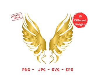 Set of 10 Angelic Wing Images - Instant Downloads in SVG, PNG, EPS, and jpg Formats - Digital Download