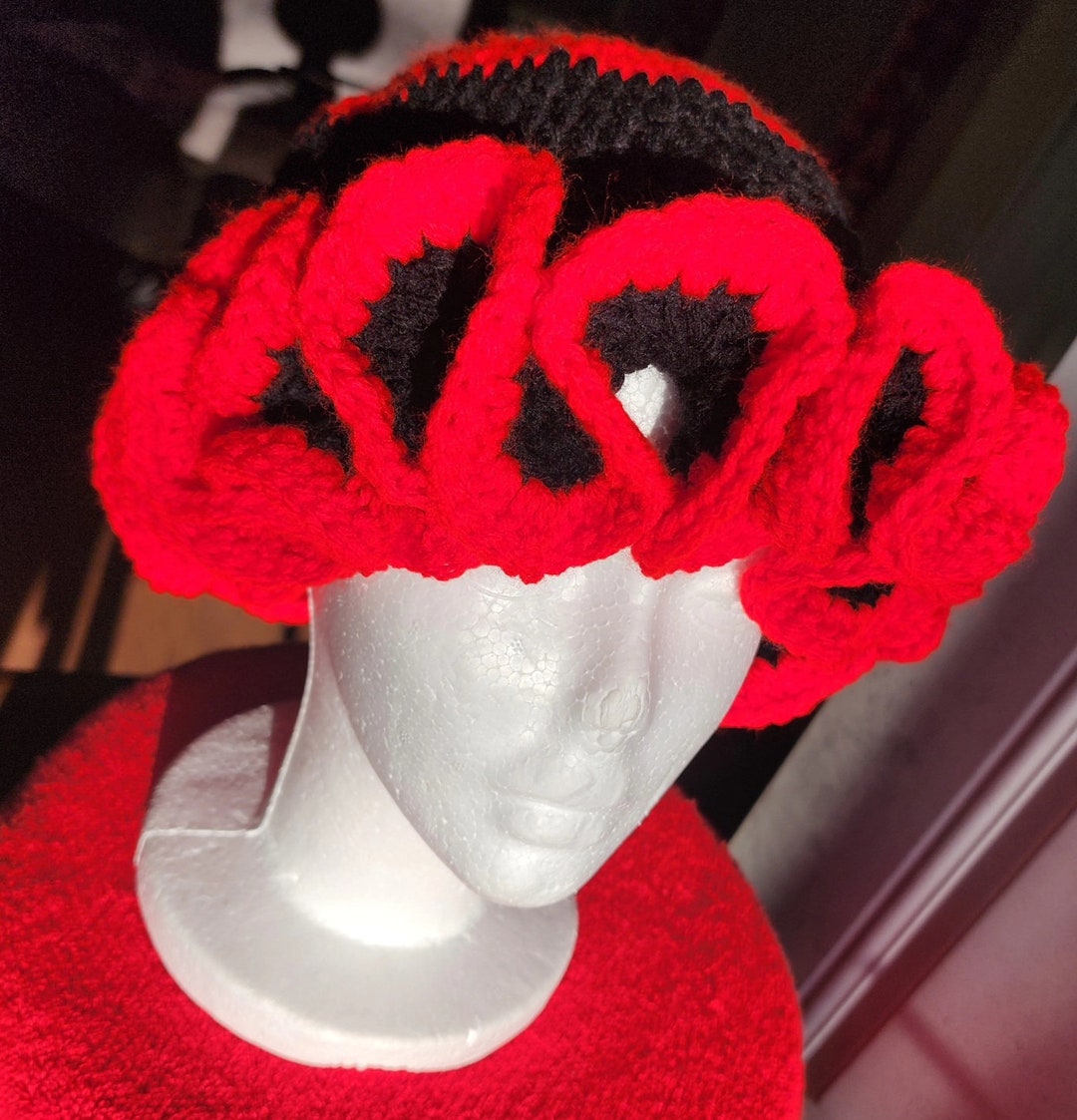 Hat Ruffles Red Red and Black Crochet Ruffle Bucket Hat - Etsy