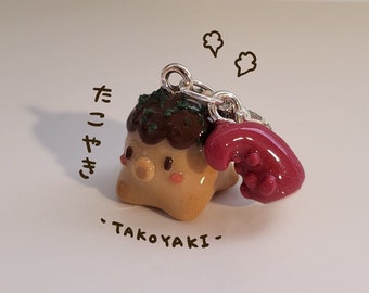 Takoyaki Anhänger || Handgefertigte Polymer Clay Schlüsselanhänger