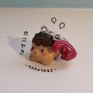 Takoyaki Anhänger || Handgefertigte Polymer Clay Schlüsselanhänger