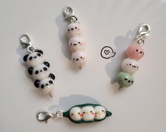 Japanese Dango and Skewer Charms || Three colored Dango, Panda Dango, Mochi, Fish ball skewer charm || Handmade Polymer Clay Keychain