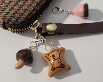 Japanese Chocolate Charm Set of 3 / Koala's biscuit, Strawberry Choco, and Chocorooms || Handmade Polymer Clay Keychain
