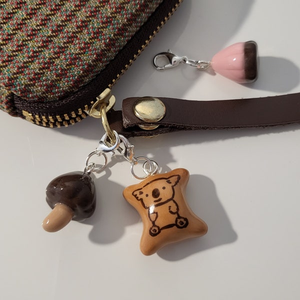 Japanese Chocolate Charm Set of 3 / Koala's biscuit, Strawberry Choco, and Chocorooms || Handmade Polymer Clay Keychain