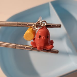 Japanese Bento Octopus Sausage and Egg Roll Charm || Handmade Polymer Clay Keychain