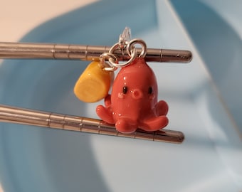 Japanese Bento Octopus Sausage and Egg Roll Charm || Handmade Polymer Clay Keychain