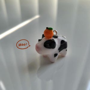 Cow and Orange Charm || Handmade Polymer Clay Keychain