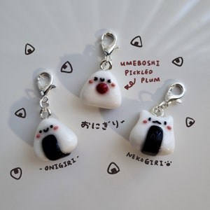 Onigiri Charms || Onigiri, Umeboshi/ Pickled Plum Onigiri, and Neko/ Kitty Onigiri || Handmade Polymer Clay Keychain