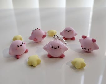 Kirby and Star Charm set || Handmade Polymer Clay Keychain