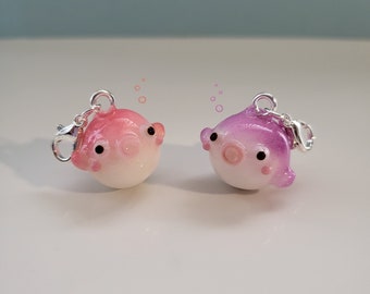 Dijes de pez globo // Serie de criaturas submarinas // Llavero de arcilla polimérica hecho a mano