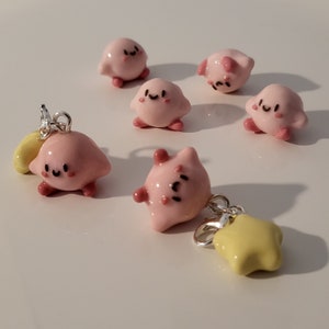 Kirb and Star Charm set || Handmade Polymer Clay Keychain