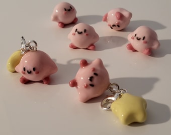 Kirby and Star Charm set || Handmade Polymer Clay Keychain