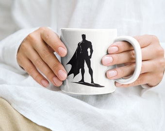 Taza de superhéroe, taza de silueta, taza de Cape Crusader, taza de héroe, regalo de superhéroe, regalo de silueta, regalo de Cape Crusader, regalo para amantes de los héroes