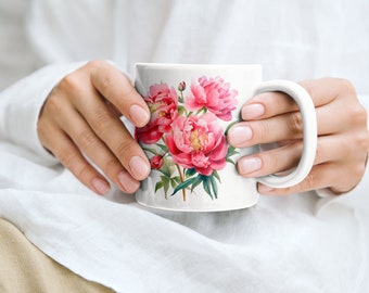 Peony Mug, Flower Mug, Floral Mug, Botanical Mug, Nature Mug, Peony Gift, Flower Lover Gift, Floral Gift, Botanical Gift, Nature Lover Gift