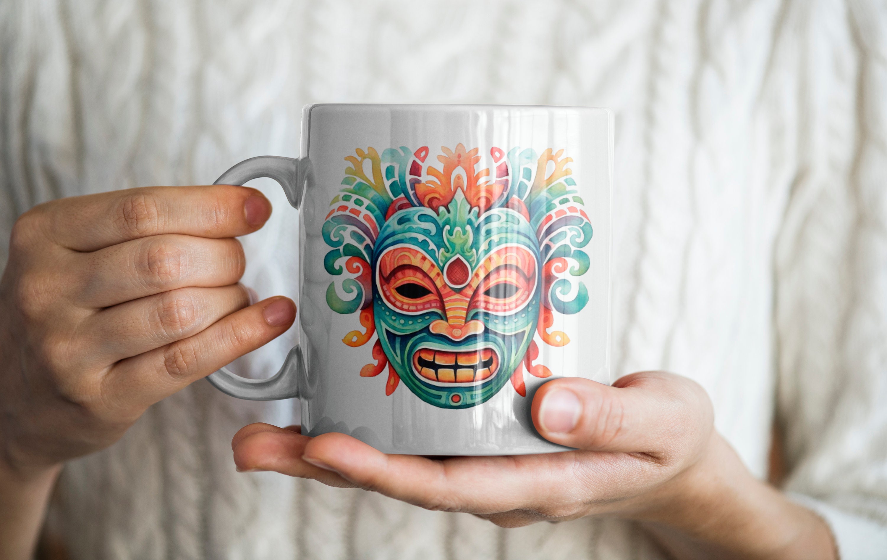 Tribal Mask Mug, Native Mug, Hawaiian Mug, Mask Mug, Tribal Mask Gift, Native Gift, Hawaiian Gift, Mask Gift