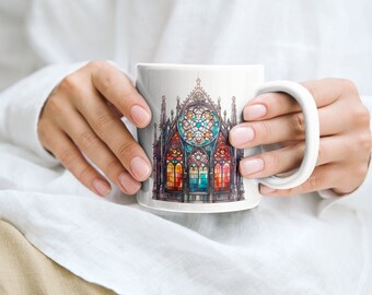 Cathedral Mug, Stained Glass Mug, Gothic Mug, Cathedral Gift, Stained Glass Gift, Gothic Gift, Dishwasher & Microwave Safe Mug
