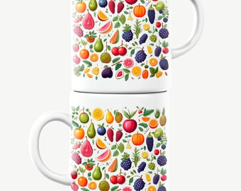 Customized Fruit Pattern Mug, Fruit Mug, Food Mug, Gift for Foodies, Coffee Mug, Ceramic Mug, 11 Oz Mug, Dishwasher & Microwave Safe Mug