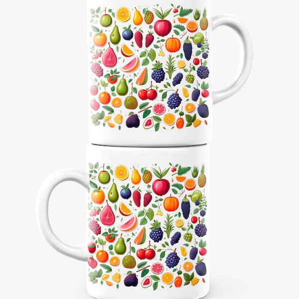 Customized Fruit Pattern Mug, Fruit Mug, Food Mug, Gift for Foodies, Coffee Mug, Ceramic Mug, 11 Oz Mug, Dishwasher & Microwave Safe Mug