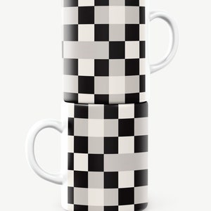Checkered Mug, Pattern Mug, Geometric Mug, Black and White Mug, Checkered Gift, Pattern Gift, Geometric Gift, Black and White Gift
