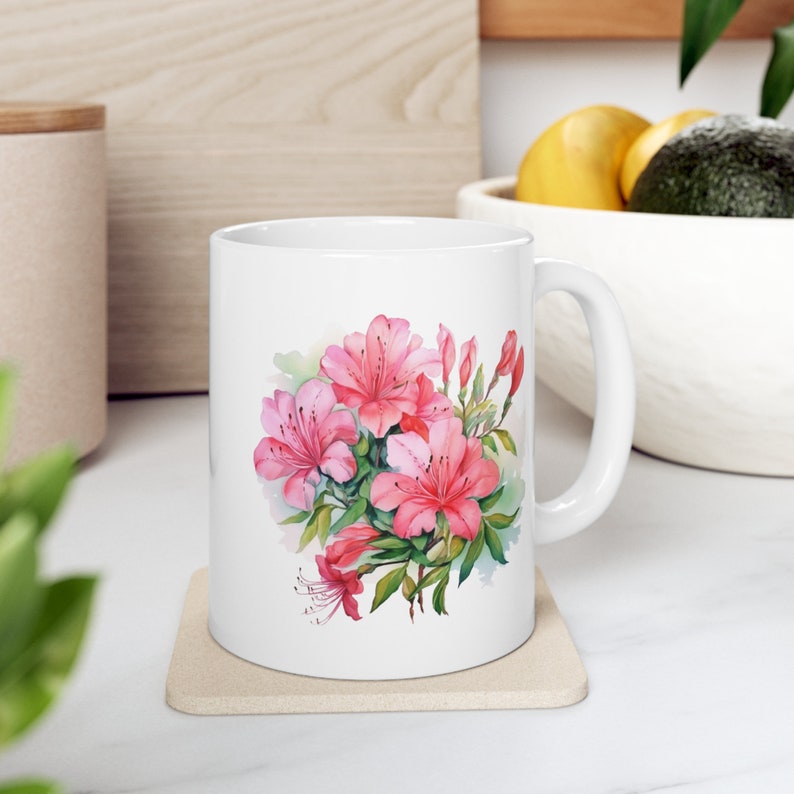 Azalee Becher, Blumen Becher, Blumenbecher, Botanischer Becher, Anthologie Becher, Azalee Geschenk, Blumengeschenk, Blumengeschenk, Botanisches Geschenk, Anthologengeschenk Bild 2