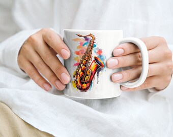 Saxophone Mug, Music Mug, Musician Mug, Instrument Mug, Jazz Mug, Saxophone Player Gift, Music Gift, Musician Gift, Jazz Gift