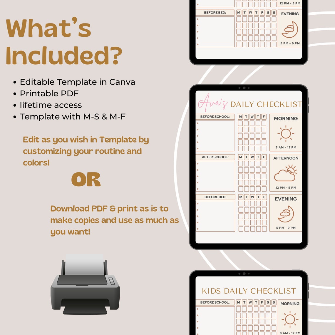 Kid's Daily Checklist Schedule Printable | Canva Editable Template ...