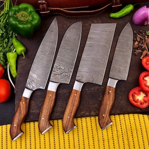 Handmade Twist Damascus Steel Precision 4-Piece Chef Knife