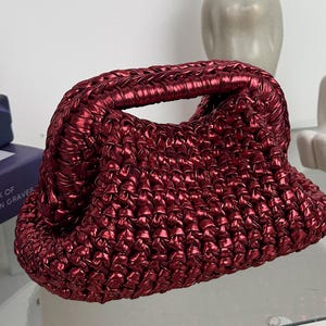Red Metallic Woven Clutch Bag: Handmade Evening Purse, wedding accessory