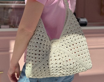 Modern tote bag, cream  handbag for women, handcrafted shoulder bag, everyday bag, casual tote bag, boho style bag