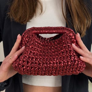 Red Metallic Woven Clutch: Handmade Evening Bag